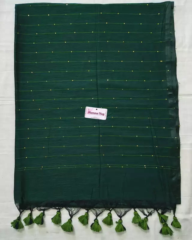 Mul Cotton Handloom Saree with Sequins - Green
