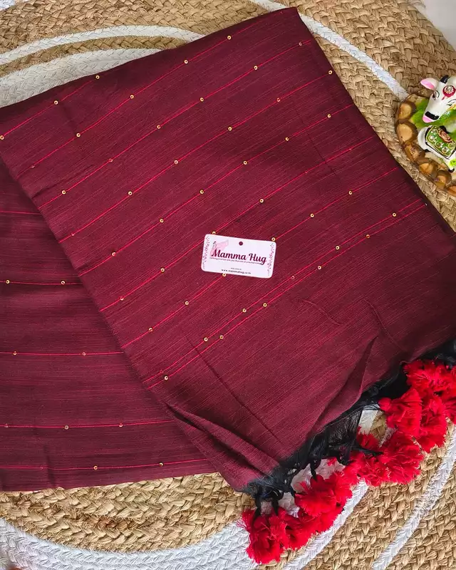 Mul Cotton Handloom Saree with Sequins - Maroon