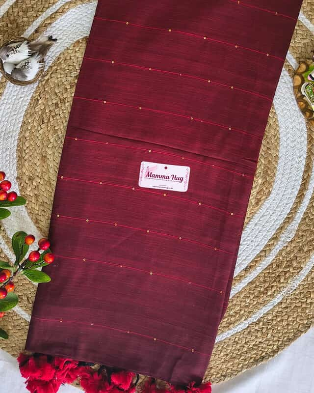 Mul Cotton Handloom Saree with Sequins - Maroon