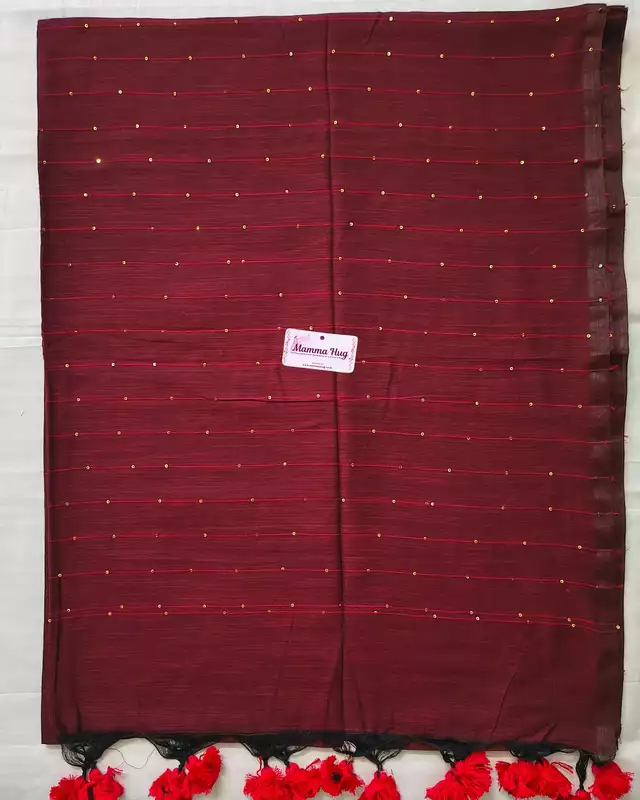 Mul Cotton Handloom Saree with Sequins - Maroon