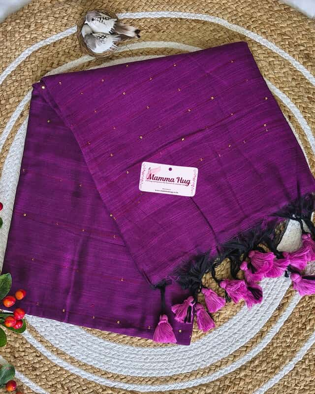 Mul Cotton Handloom Saree with Sequins - Purple