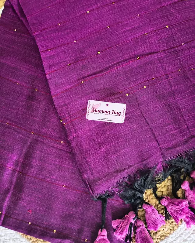 Mul Cotton Handloom Saree with Sequins - Purple