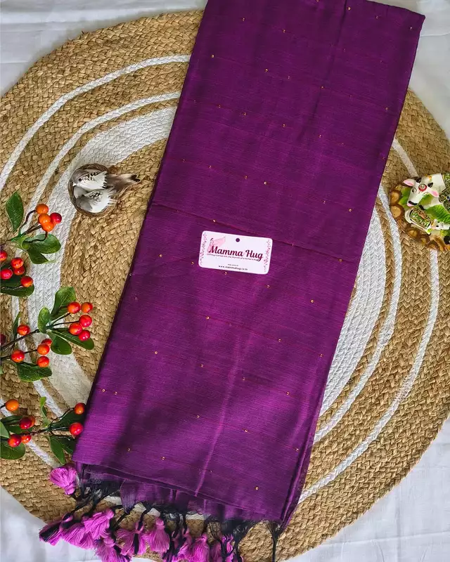 Mul Cotton Handloom Saree with Sequins - Purple