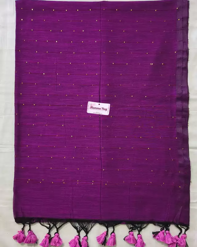 Mul Cotton Handloom Saree with Sequins - Purple