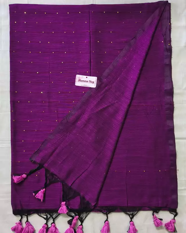 Mul Cotton Handloom Saree with Sequins - Purple