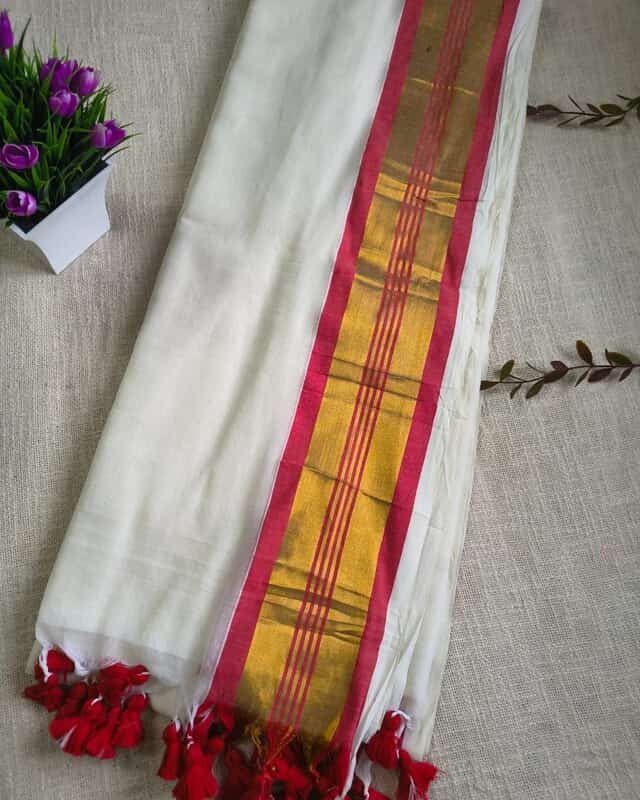Mul Cotton Handloom Saree - White & Red