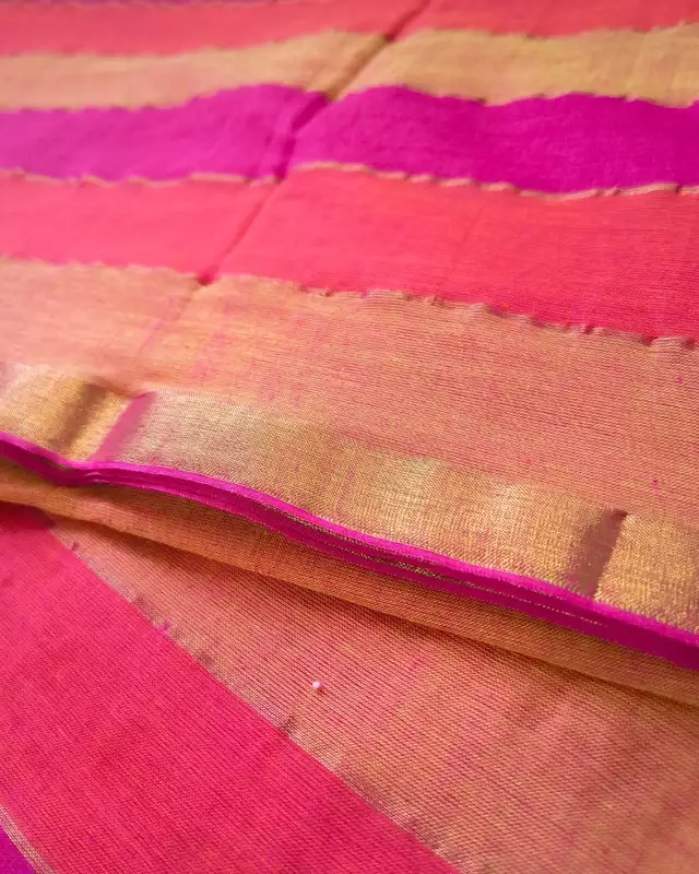 Rainbow Mul Cotton Handloom Saree with Beautiful tassels - Red