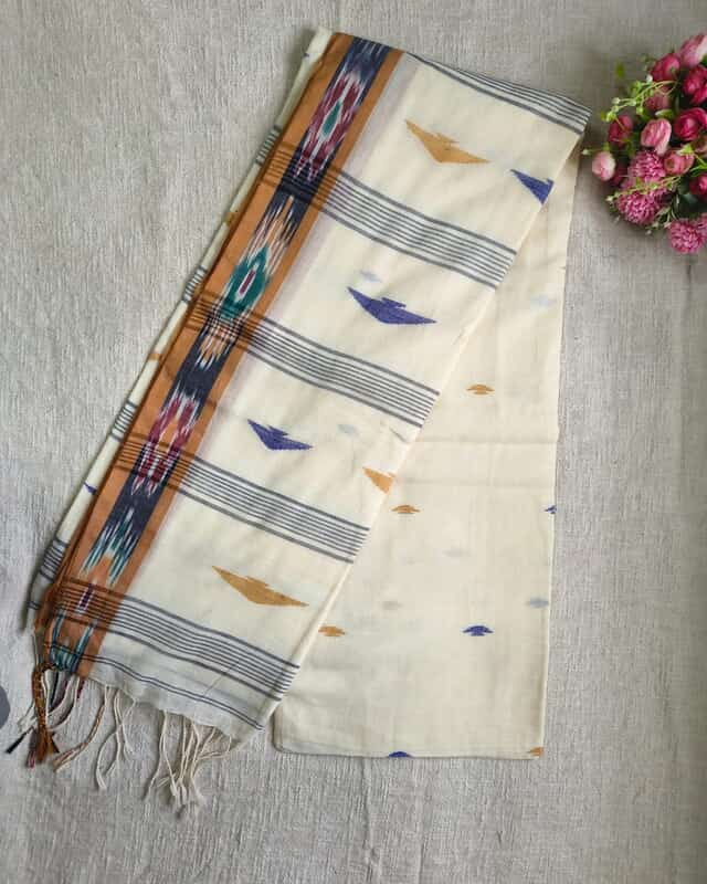 Pure Cotton Handloom Saree - Ikkat - Beige
