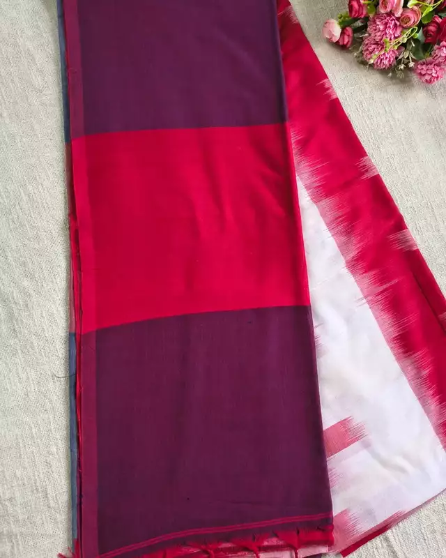 Pure Cotton Handloom Saree - Ikkat Geometry - White & Red