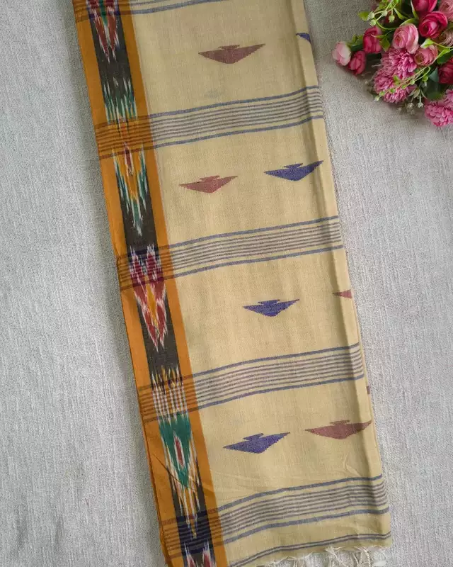 Pure Cotton Handloom Saree - Ikkat - Sandal
