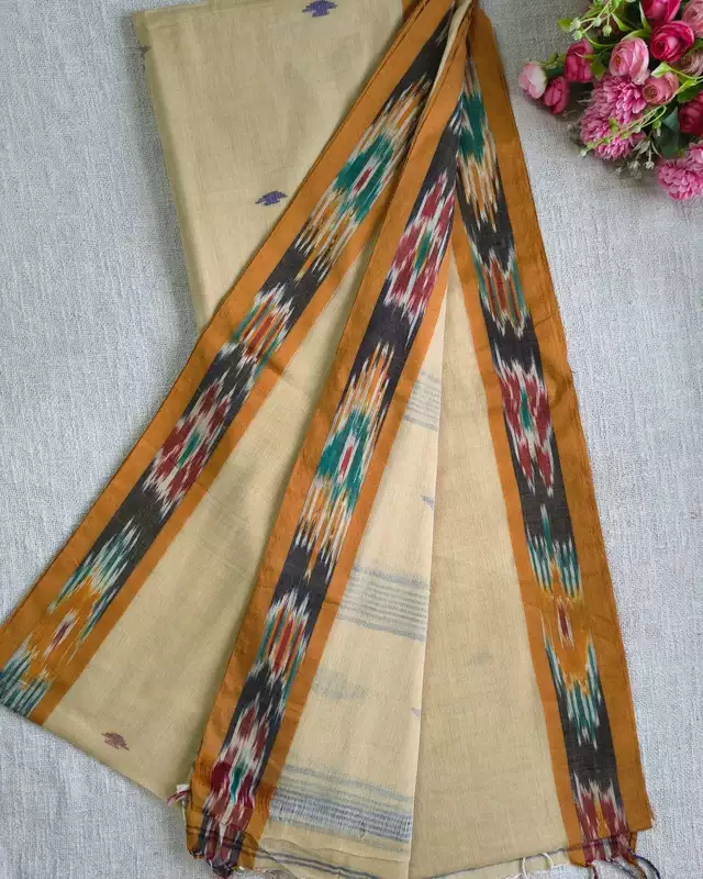 Pure Cotton Handloom Saree - Ikkat - Sandal