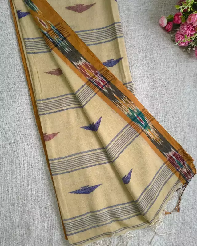 Pure Cotton Handloom Saree - Ikkat - Sandal