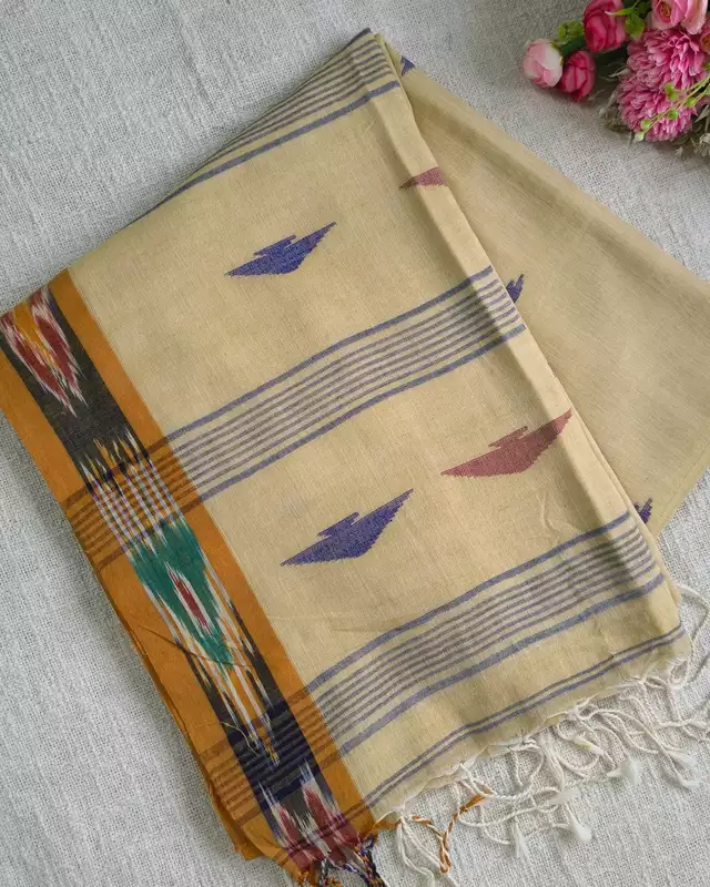 Pure Cotton Handloom Saree - Ikkat - Sandal