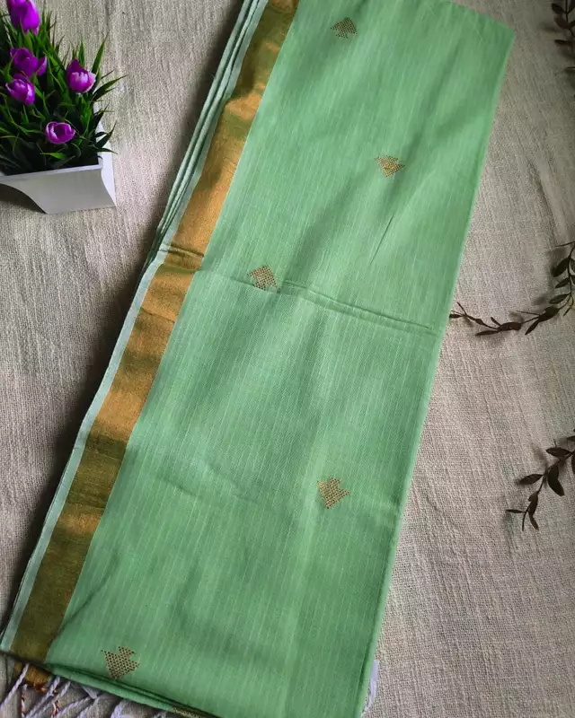 Pure Cotton Handloom Saree with Copper Zari weaving - Light Green