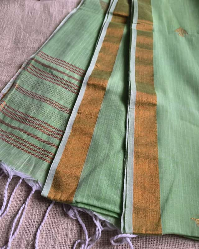 Pure Cotton Handloom Saree with Copper Zari weaving - Light Green