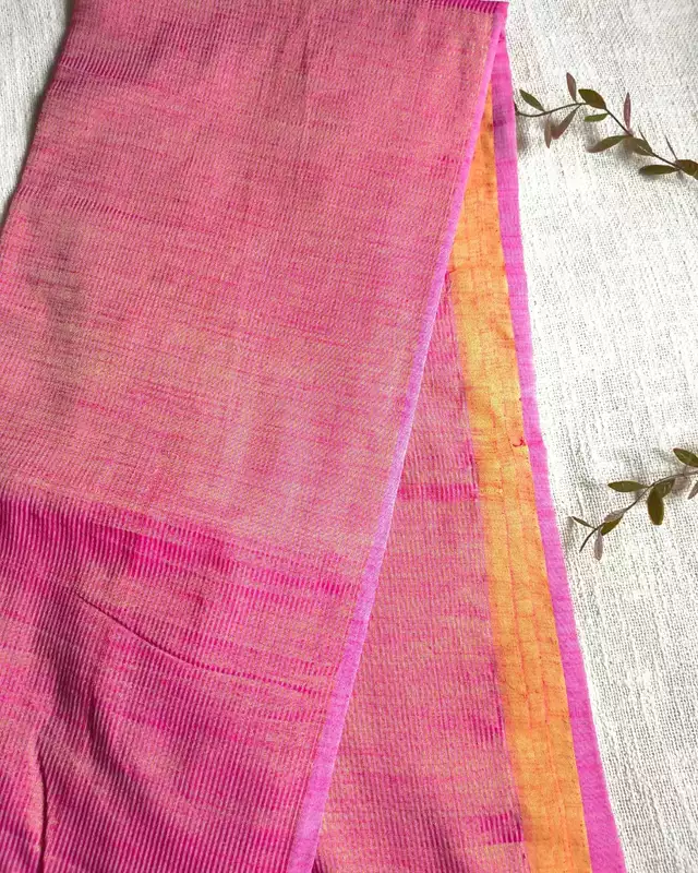Pure Cotton Handloom Saree with Gold Zari weaving in Half & Half Pattern - Pink
