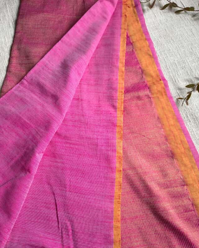 Pure Cotton Handloom Saree with Gold Zari weaving in Half & Half Pattern - Pink