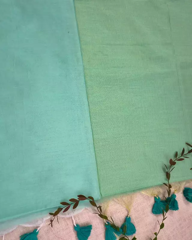 Pure Cotton Handloom Saree with Gold Zari weaving in Half & Half Pattern - Pista Green