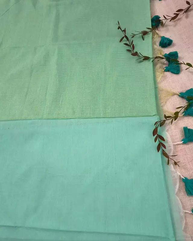 Pure Cotton Handloom Saree with Gold Zari weaving in Half & Half Pattern - Pista Green