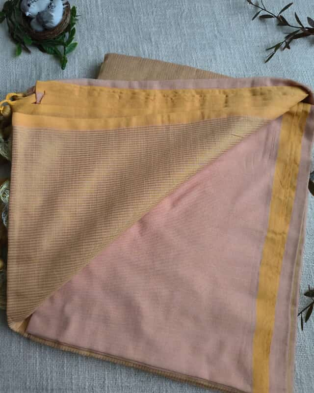 Pure Cotton Handloom Saree with Gold Zari weaving in Half & Half Pattern - Sandal