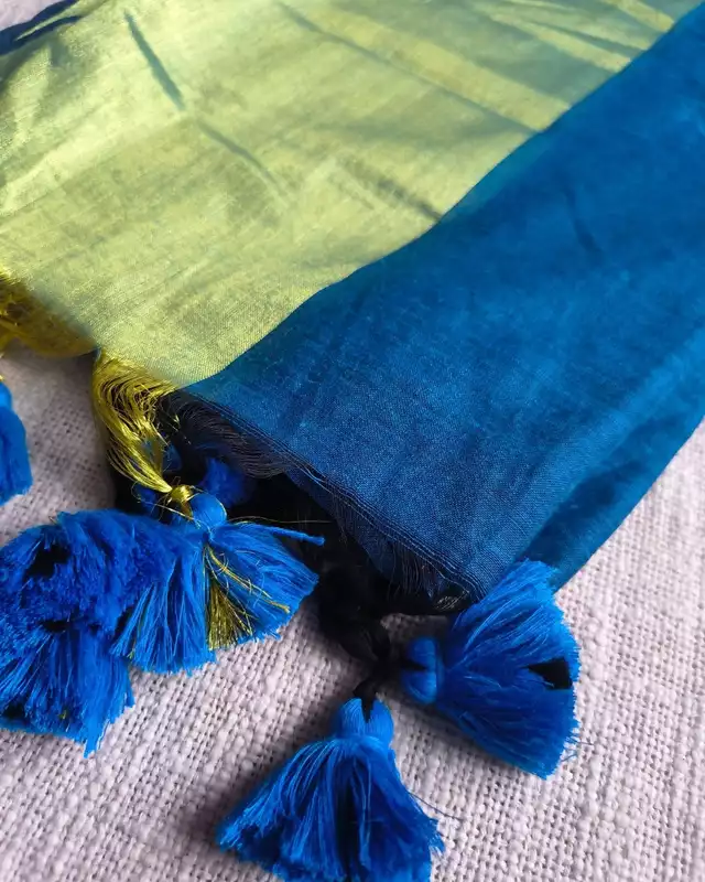 Pure Cotton Handloom Saree with Golden Border - Blue