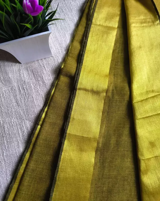 Pure Cotton Handloom Saree with Golden Border - Golden Olive
