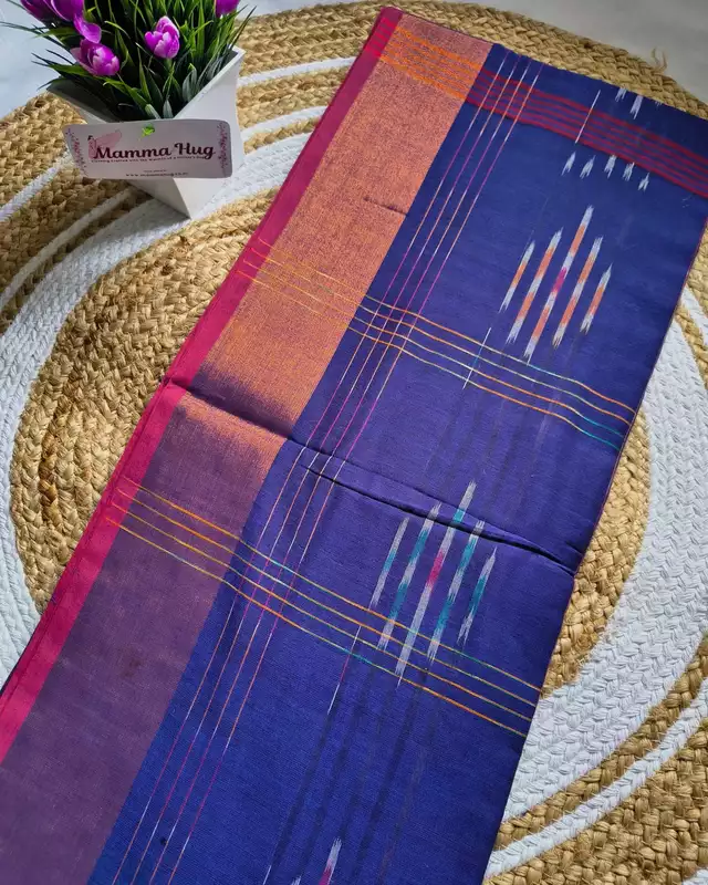 Pure Cotton Handloom Saree with Ikkat Design - Dark Purple