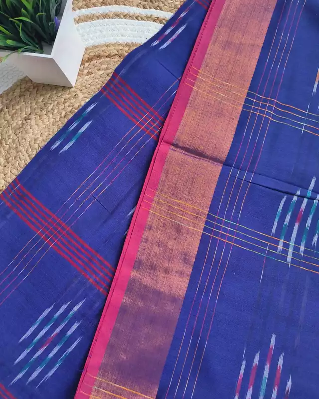 Pure Cotton Handloom Saree with Ikkat Design - Dark Purple