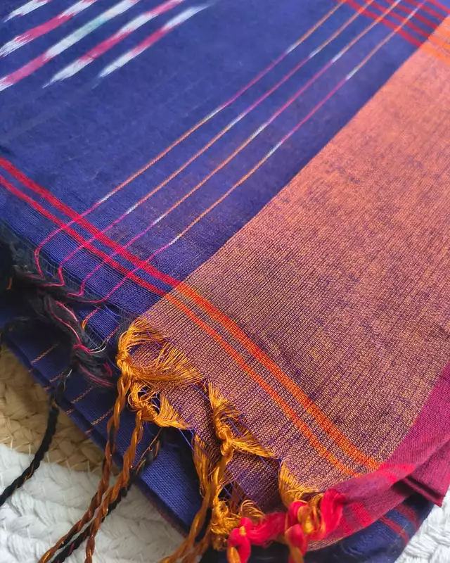 Pure Cotton Handloom Saree with Ikkat Design - Dark Purple
