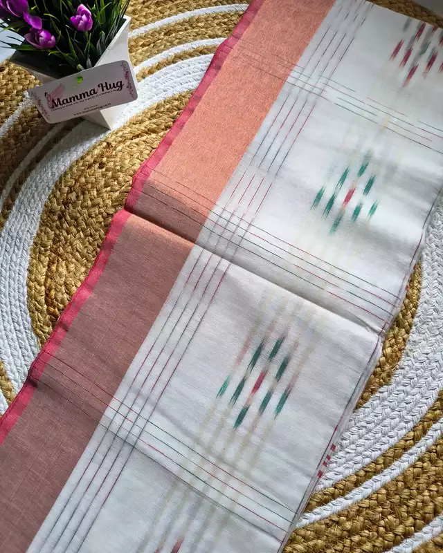 Pure Cotton Handloom Saree with Ikkat Design - White