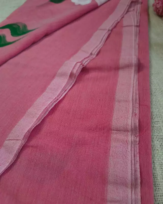 Soft Cotton Handloom Saree with Hand-Painted Floral Design - Pastel Pink