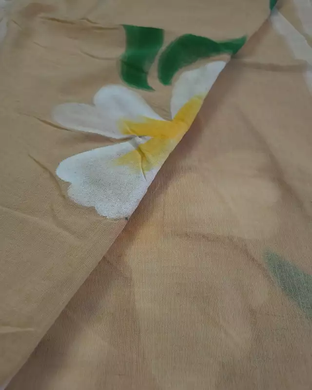 Soft Cotton Handloom Saree with Hand-Painted Floral Design - Sandal