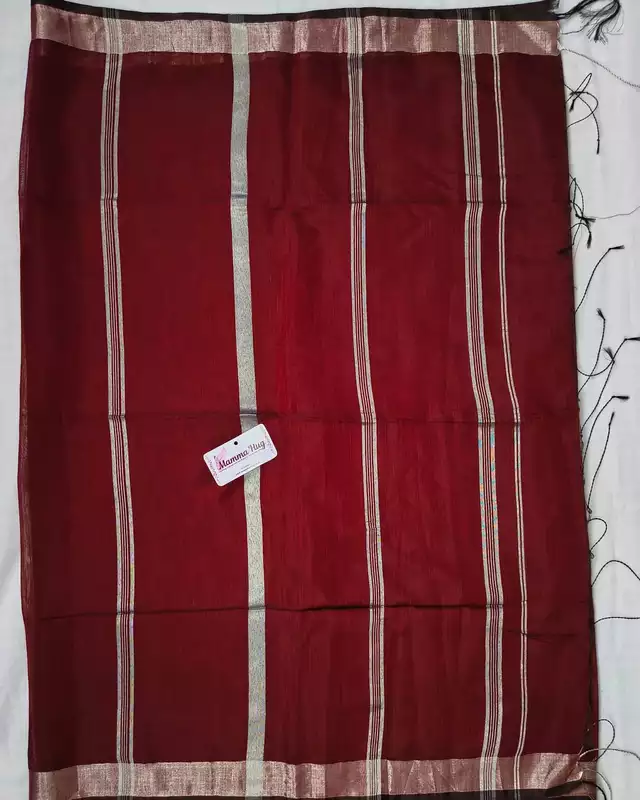 Silk Cotton Handloom Saree Silver Zari Border - Maroon