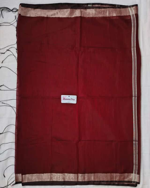 Silk Cotton Handloom Saree Silver Zari Border - Maroon