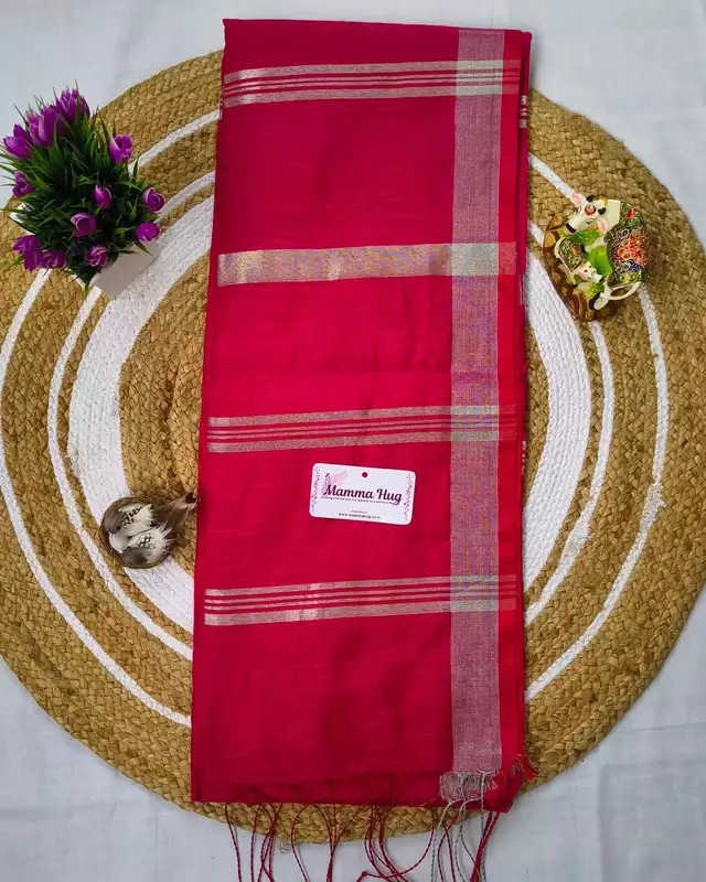 Silk Cotton Handloom Saree Silver Zari Border - Rani Pink