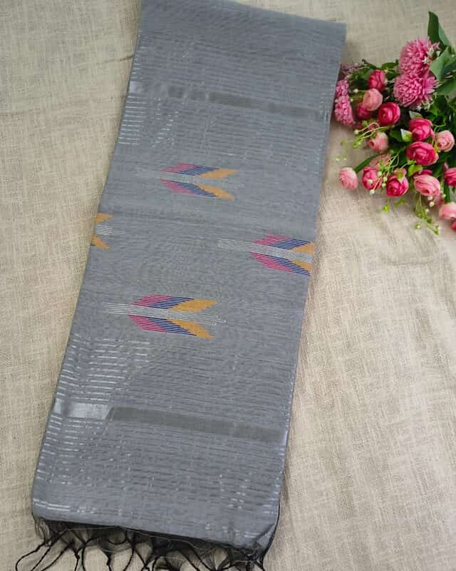 Silk Cotton Handloom Saree Woven with Silver Zari - Grey