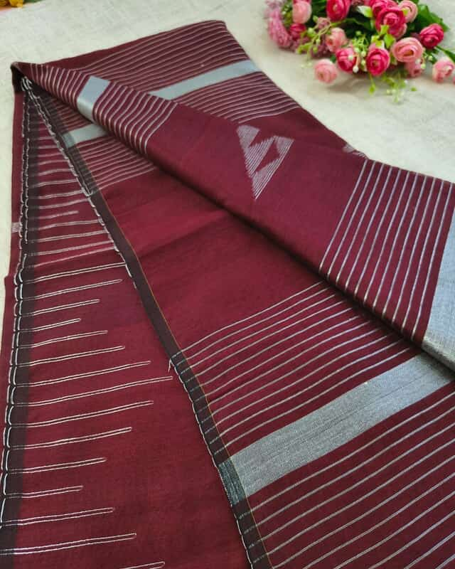 Silk Cotton Handloom Saree Woven with Silver Zari - Maroon