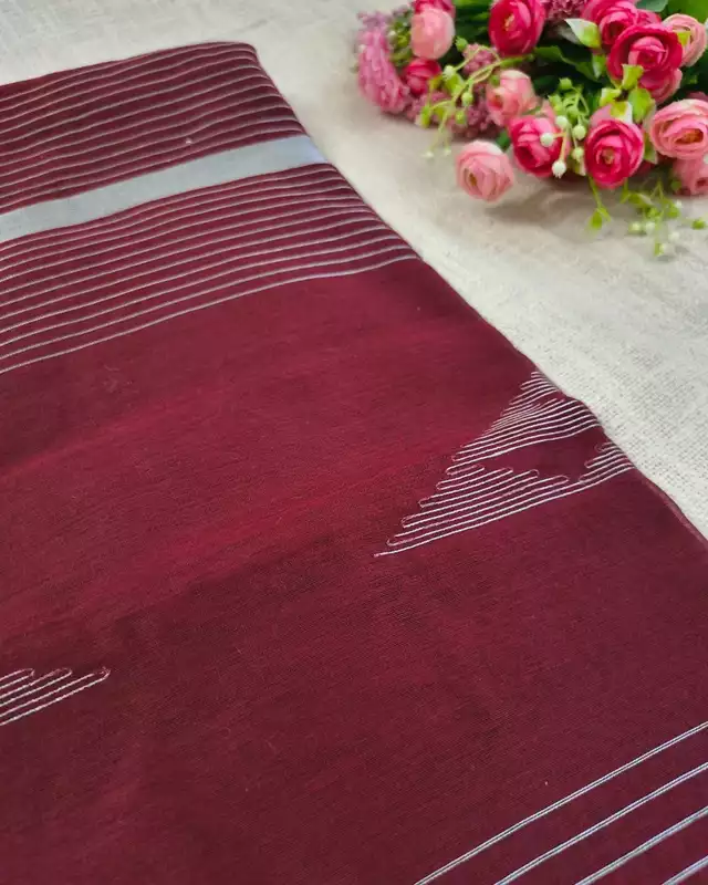 Silk Cotton Handloom Saree Woven with Silver Zari - Maroon