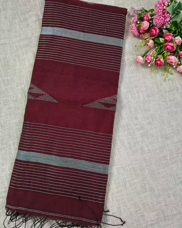 Silk Cotton Handloom Saree Woven with Silver Zari - Maroon
