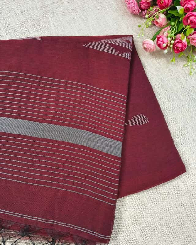 Silk Cotton Handloom Saree Woven with Silver Zari - Maroon