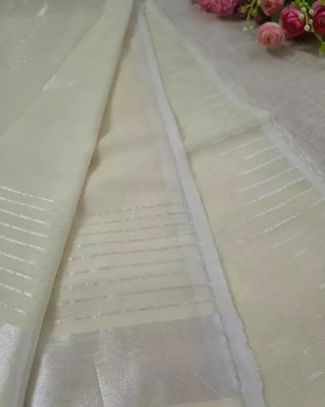 Silk Cotton Handloom Saree Woven with Silver Zari - Milk White