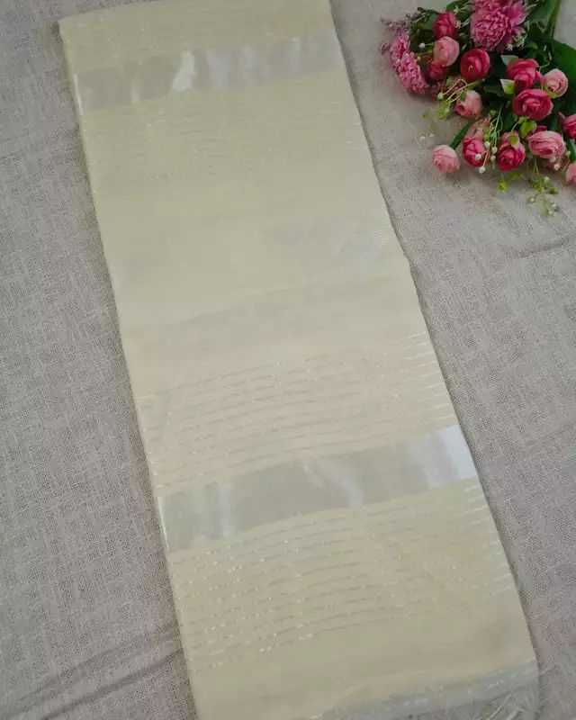 Silk Cotton Handloom Saree Woven with Silver Zari - Milk White