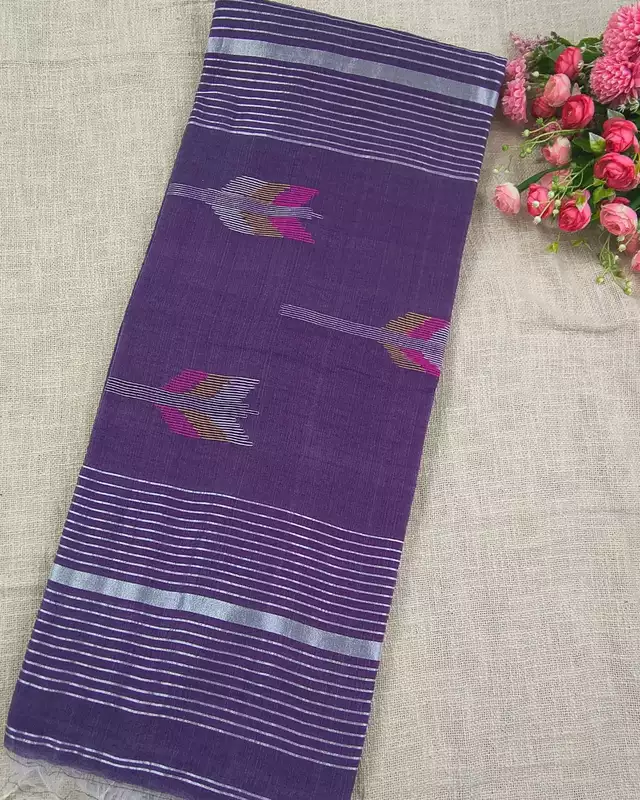 Silk Cotton Handloom Saree Woven with Silver Zari - Purple