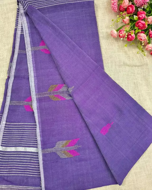 Silk Cotton Handloom Saree Woven with Silver Zari - Purple
