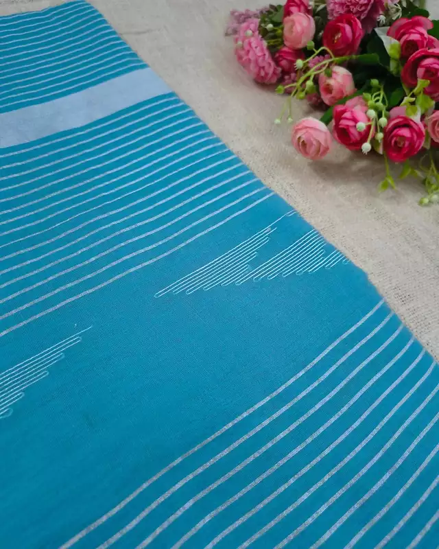 Silk Cotton Handloom Saree Woven with Silver Zari - Sky Blue