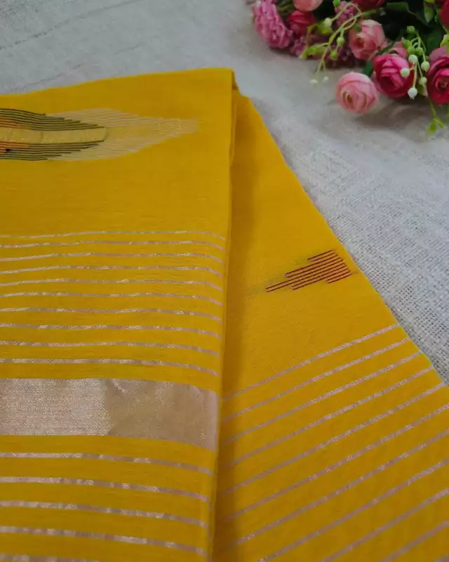 Silk Cotton Handloom Saree Woven with Silver Zari - Mango Yellow