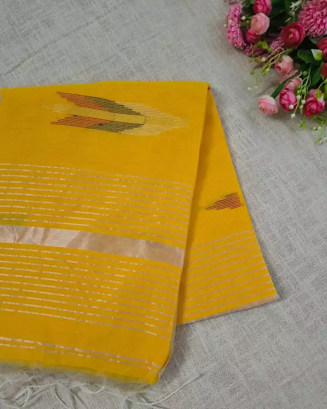 Silk Cotton Handloom Saree Woven with Silver Zari - Mango Yellow