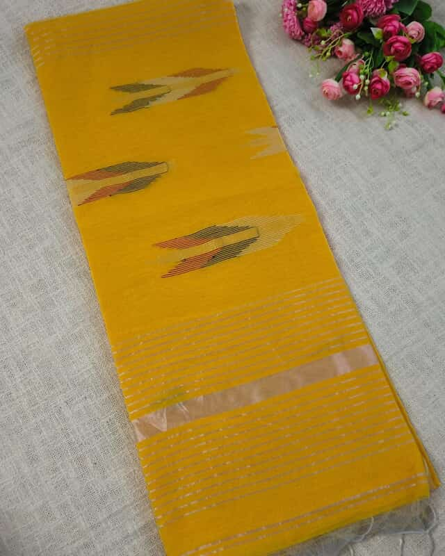 Silk Cotton Handloom Saree Woven with Silver Zari - Mango Yellow