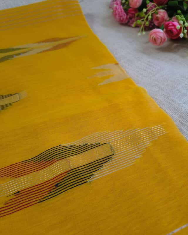 Silk Cotton Handloom Saree Woven with Silver Zari - Mango Yellow