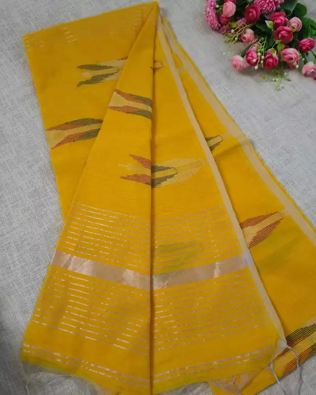 Silk Cotton Handloom Saree Woven with Silver Zari - Mango Yellow